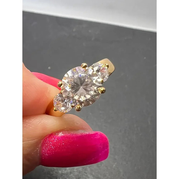 Trilogy CZ gold over sterling silver ring size 9 - Picture 9 of 9